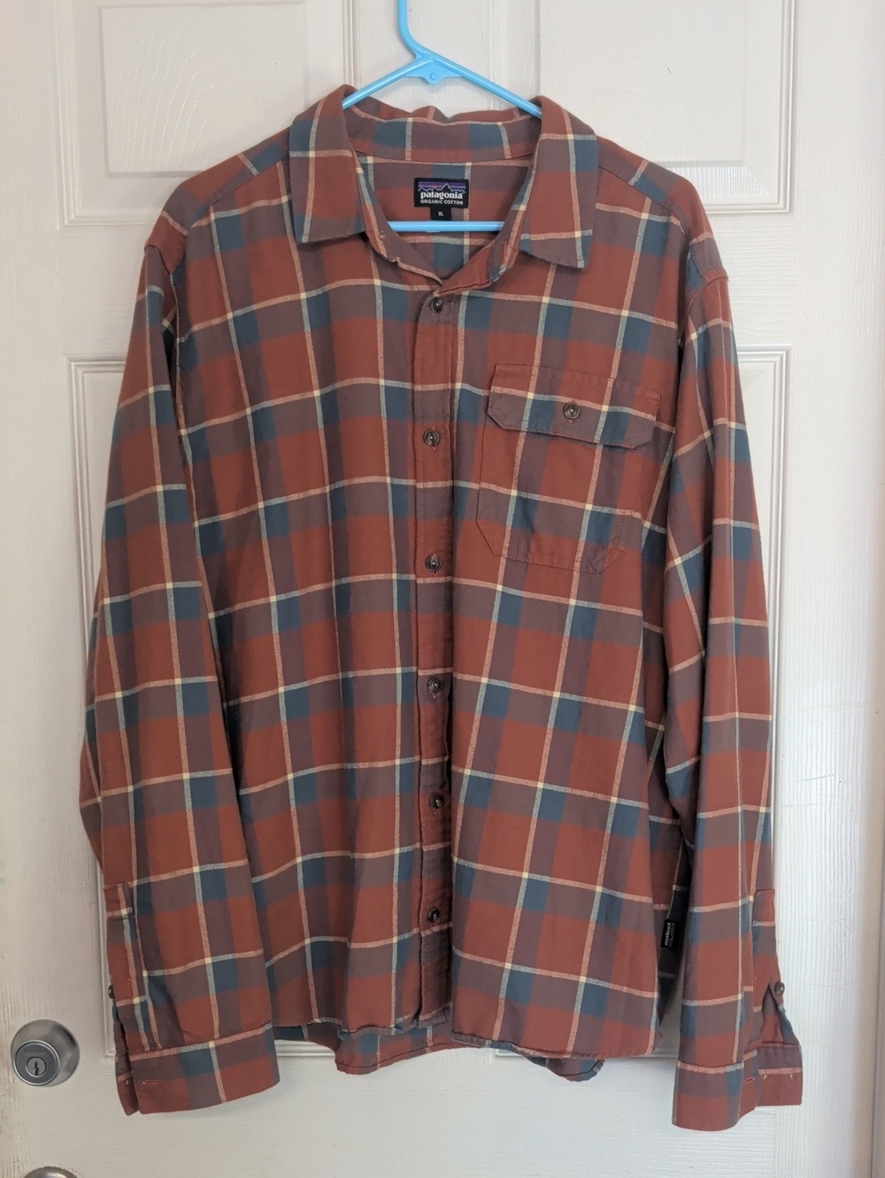 Patagonia Shirt Mens XL Orange Plaid Flannel Button Up Organic Cotton